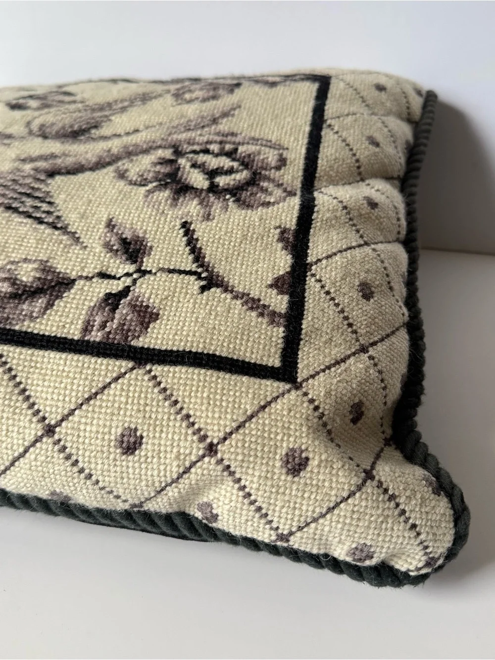 Vintage Bird Lattice Floral Square Needlepoint Decorative Pillow 15x15 in. #2